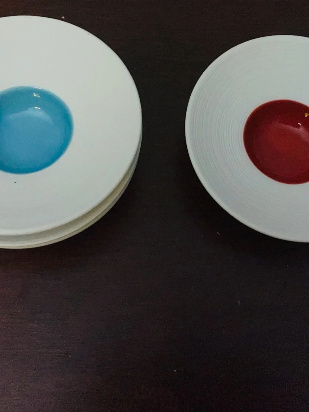 Crate & Barrel-set of. Four porcelain dot dishes-dip condiments bowls